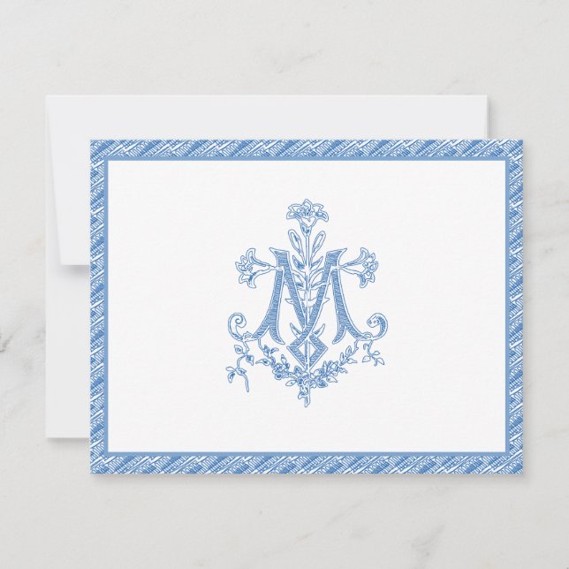 Religiöse Jungfrau Mary Marian Blue "M" Lilies Karte (Vorderseite)