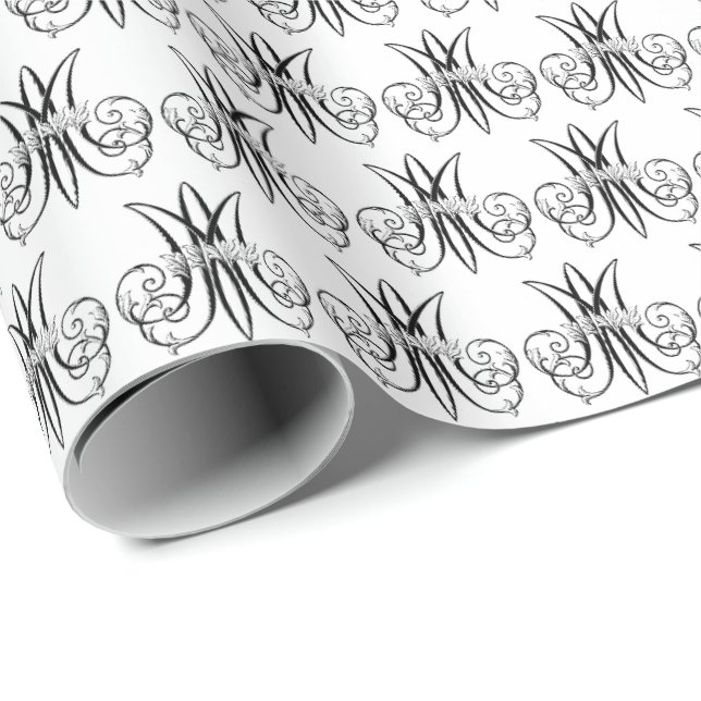 Religiöse Jungfrau Mary Marian "M" Black & White Geschenkpapier (Rolleneckpunkt)