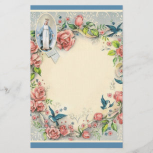 Religiöse Jungfrau Mary Pink Roses Blue Birds Briefpapier