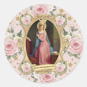 Religiöse Jungfrau Mary Vintag Pink Roses Katholis Runder Aufkleber