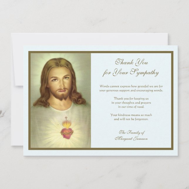 Religiöse katholische Heilige Herz Jesus Beileid  Dankeskarte (Vorderseite)