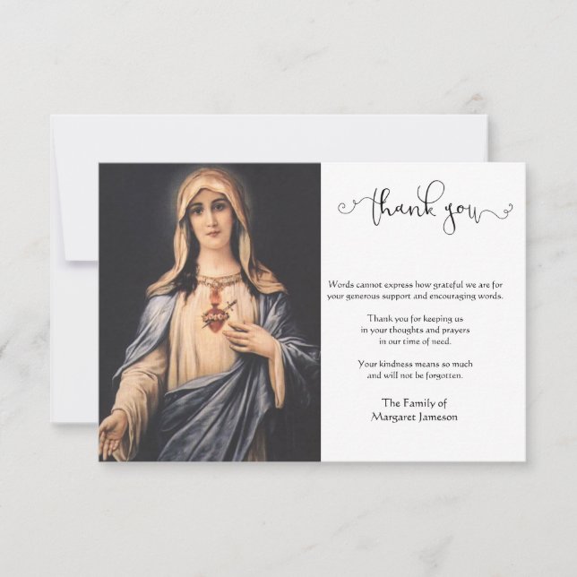 Religiöse katholische Jungfrau Mary Beileid Dankeskarte (Vorderseite)