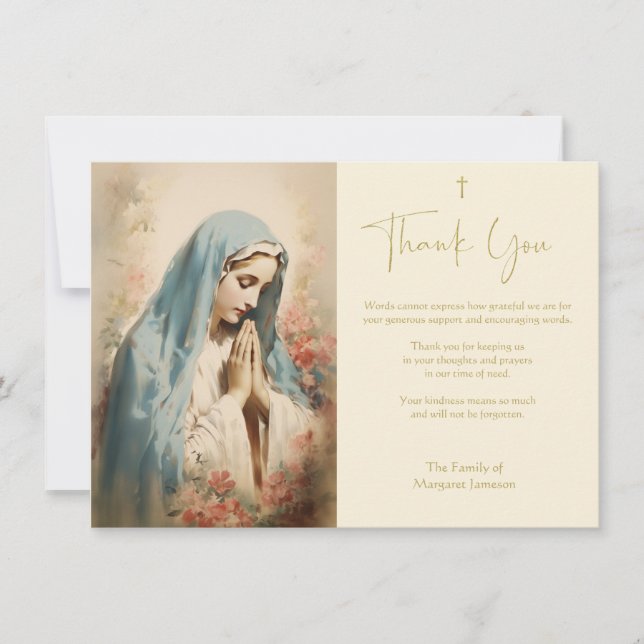 Religiöse katholische Jungfrau Mary Condolence Dankeskarte (Vorderseite)