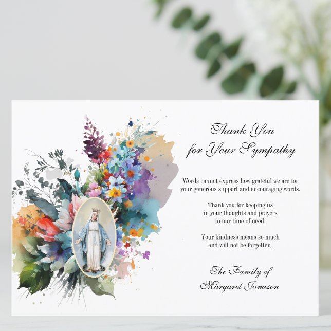Religiöse katholische Jungfrau Mary Condolence Dankeskarte (Traditional Catholic Funeral Memorial Thank You Card)
