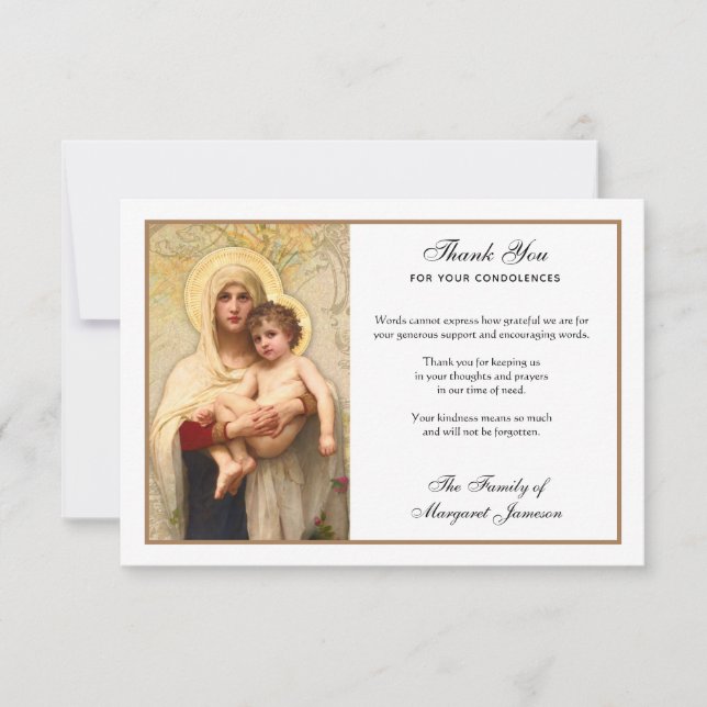 Religiöse katholische Jungfrau Mary Jesus Beileid  Dankeskarte (Vorderseite)