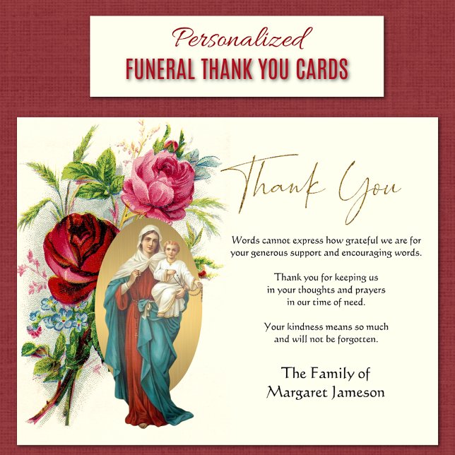 Religiöse katholische Maria Jesus Beileid Danke (Personalized Queen of the Rosary with Jesus Funeral Sympathy Thank You Cards)