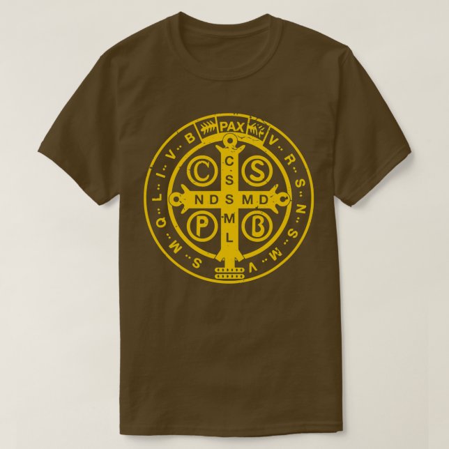 Religiöse katholische St. Benediktinermedaille T-Shirt (Design vorne)