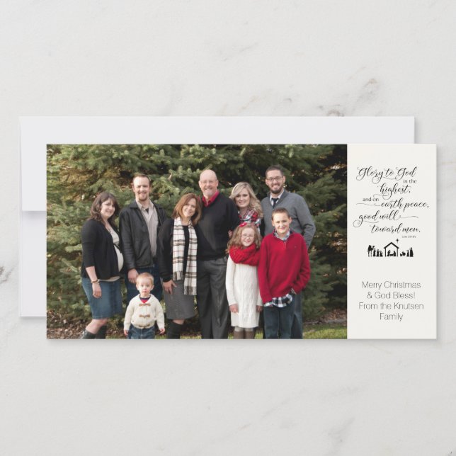 Religiöse Krippe Foto Weihnachtskarte KJV Verse Ankündigung (Vorderseite)