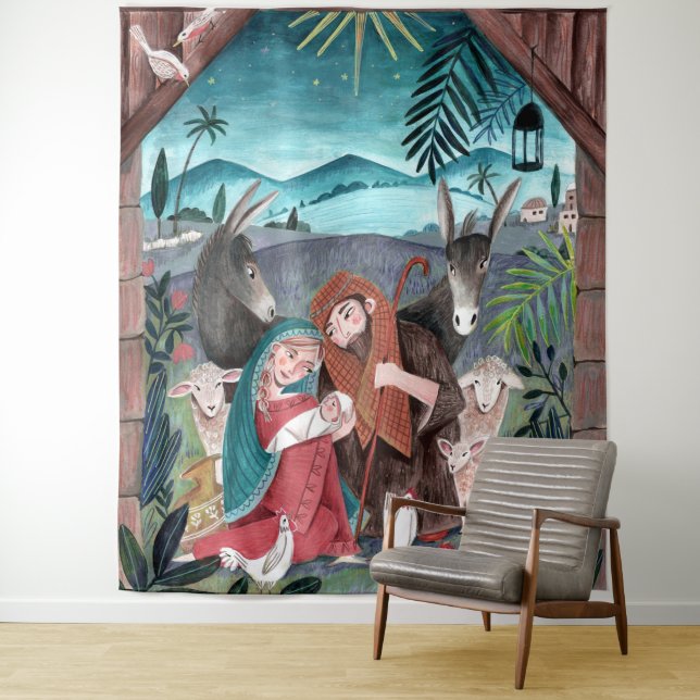 Religiöse Krippe Mary & baby Jesus Wandteppich (Beispiel)