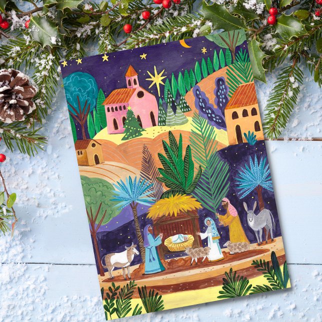 Religiöse Krippe Ruhm zu Gott Weihnachten (Religious Nativity Scene Glory to God Christmas Holiday Postcard)