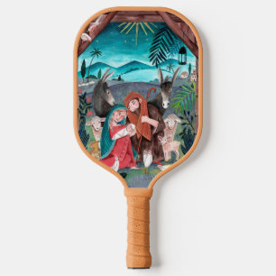 Religiöse Krippe Szene blau, rot Maria & Jesus Pickleball Schläger
