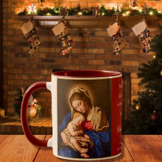 Religiöse Madonna & Kind Priester Weihnachtsgesche Tasse (Madonna and Child coffee cup perfect as a Christmas gift for priests or any Catholics on your list.)