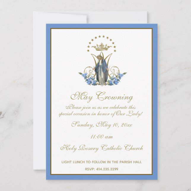 Religiöse Mai Kronen Mary Mütter Day Floral Inv Einladung (Vorderseite)