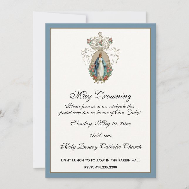 Religiöse Mai Kronen Mary Mütter Day Floral Inv Einladung (Vorderseite)
