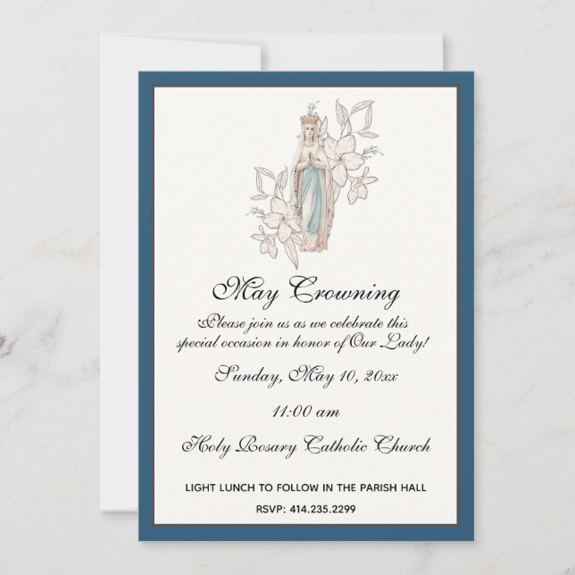 Religiöse Mai Kronen Mary Mütter Day Floral Inv Einladung (Vorderseite)