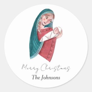 Religiöse Maria & Jesuskind Weihnachten Runder Aufkleber