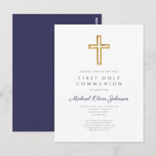 Religiöse Navyblaue Jungen-Erstkommunion-Einladung Postkarte