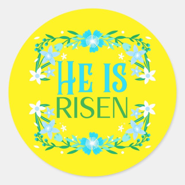 Religiöse Ostern Er ist Risen Blue & Gelb Floral Runder Aufkleber (Vorderseite)