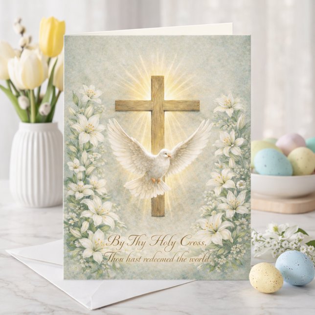 Religiöse Osterschrift Lilien Kreuz Feiertagskarte (Von Creator hochgeladen)
