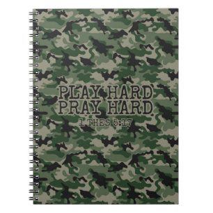 Religiöse Play Hard Pray Hard Green Camouflage Notizblock