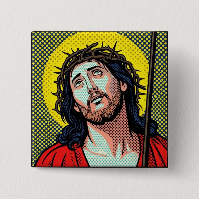 Religiöse Pop-Art-Dornenkrone Halftone Comic P Button (Vorderseite)