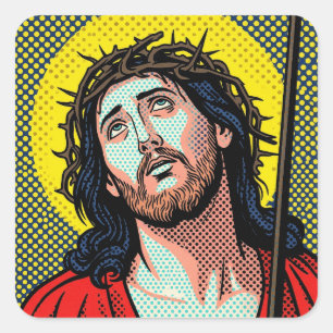 Religiöse Pop-Art-Dornenkrone Halftone Comic P Quadratischer Aufkleber