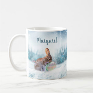 Religiöse Praying Bunny Rabbit in Snow Coffee Tass Kaffeetasse