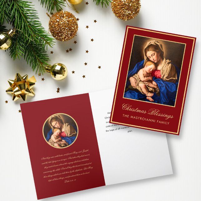 Religiöse Red Gold Madonna & Kind Weihnachten (Red and gold Madonna and Child religious Christmas card for Catholics and Christians)