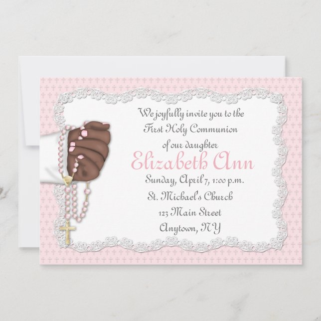 Religiöse rosa Rosenkranzperlen Einladung (Vorderseite)