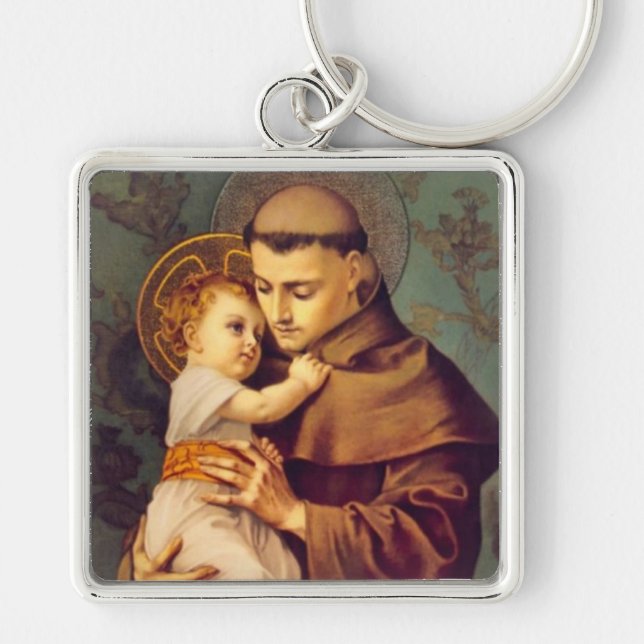 Religiöse St. Anthony Baby Jesus Vintag Schlüsselanhänger (Vorne)