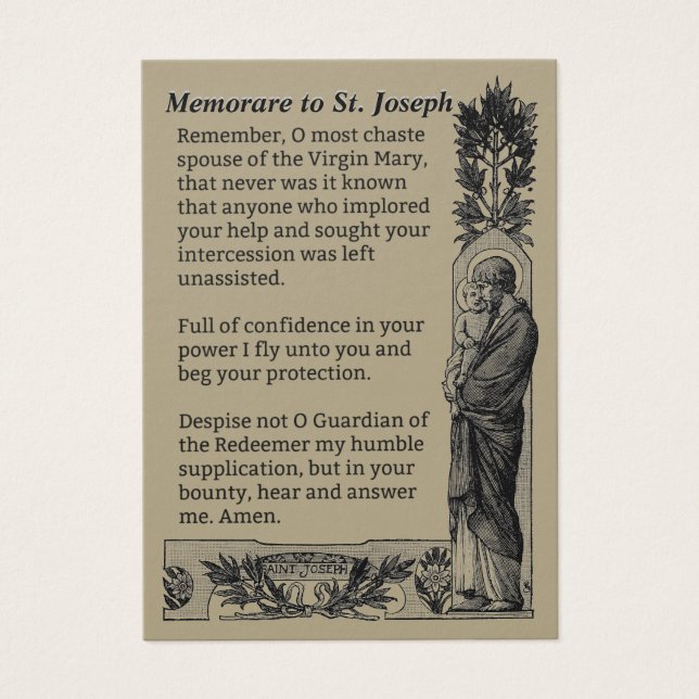 Religiöse St. Joseph Memorare Gebet Heilige Karte (Vorderseite)