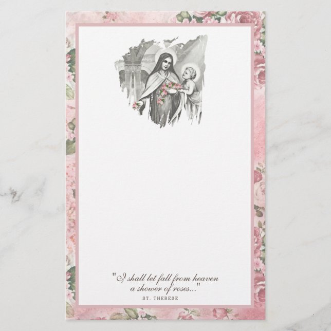 Religiöse St. Therese Katholische Rose Blumenkarte (Vorderseite)