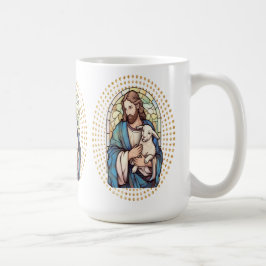 Religiöse Tasse mit Gott, der ein Lamm hält