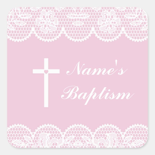 Religiöse Taufe Name Aufkleber Pink Lace Labels (Vorderseite)