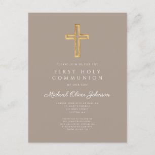 Religiöse Taupe Beige Boy First Communion Postkarte