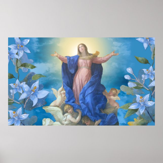 Religiöse Übernahme von Mary Angels Blue Floral Ba Poster (Vorne)