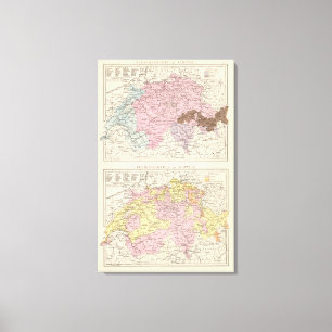Religiöse und linguistische Karte von der Schweiz Leinwanddruck