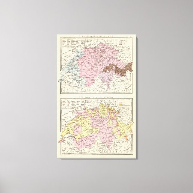 Religiöse und sprachliche Karte der Schweiz Leinwanddruck (Vorderseite)
