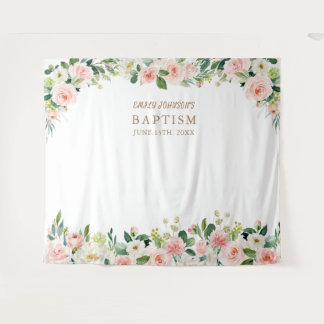 Religiöse Veranstaltung, rosa Blume Taufplakat Wandteppich