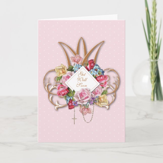 Religiöse Vintage Rose Rosary Floral Katholische Karte (Vorderseite)