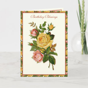 Religiöse Vintage-Rosen Marianisches Kreuz  Karte
