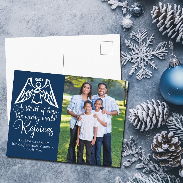 Religiöse Weihnachtsfamilie Foto Freude Navy Blue Postkarte (Von Creator hochgeladen)