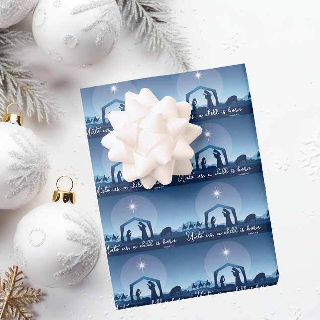 Religiöse Weihnachtsgeburtsszene Blau Geschenkpapier Set (Von Creator hochgeladen)