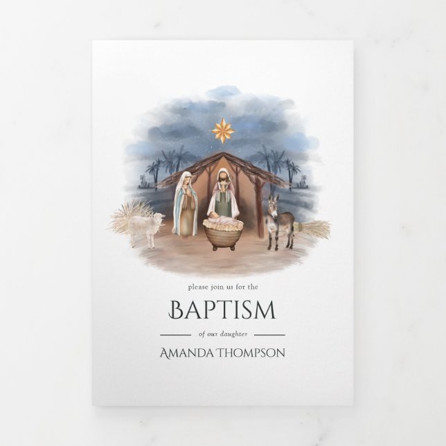 Religiöse Weihnachtskrippe Geburt Jesus Foto Dreifach Gefaltete Karte (Cover)