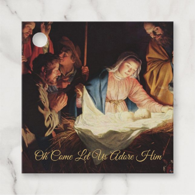 Religiöse Weihnachtskrippe Szene Gold Script Geschenkanhänger (Vorderseite)