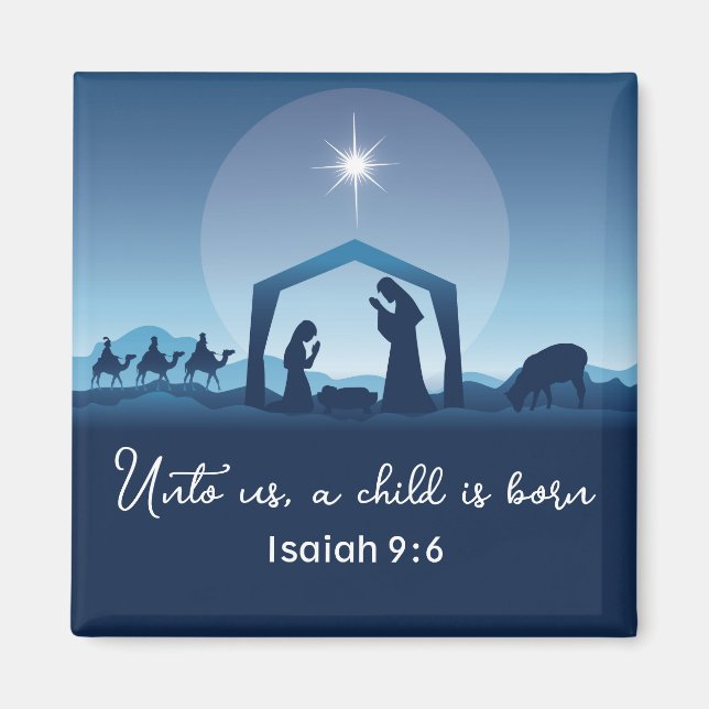 Religiöse Weihnachtskrippen Blaue Christlich Magnet (Vorne)