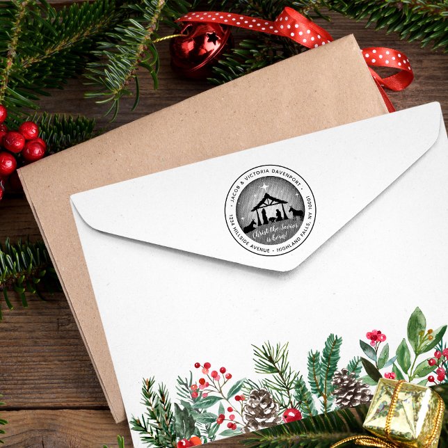 Religiöse Weihnachtskrippen-Rücksendeadresse Permastempel (This self-inking stamp will add a meaningful touch to your religious Christmas cards)