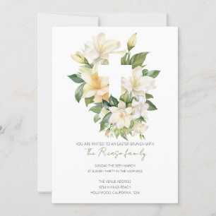 Religiöser Christlicher Cross Lily Ostern Brunch Einladung