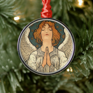 Religiöser Engel im Vintage-Stil betet mit goldene Ornament Aus Metall
