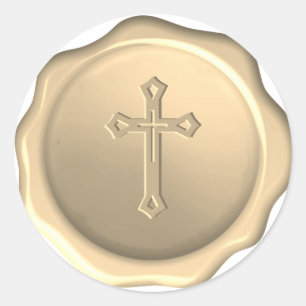 Religiöser Kreuz-Wachs-Siegel geprägter Goldener A Runder Aufkleber